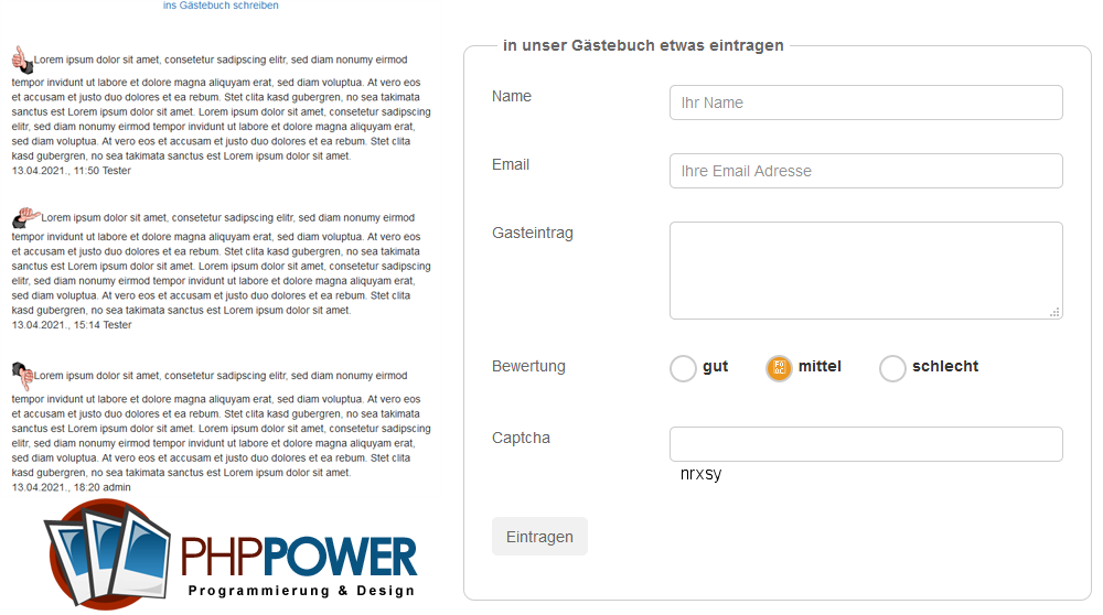 php8 Gaestebuch